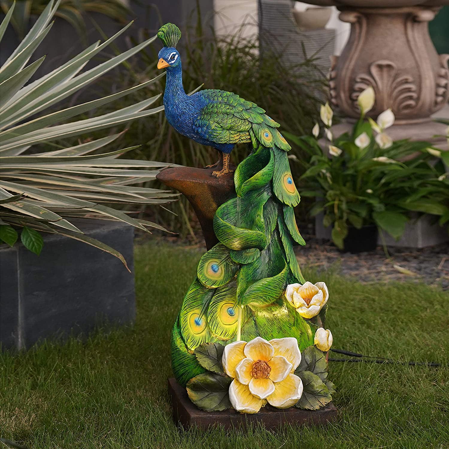 Elegant Peacock Water Fountain - Electric