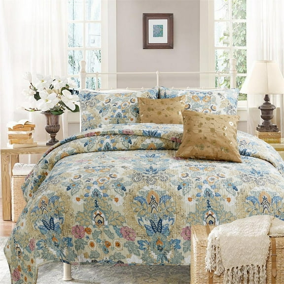 Peacock Garden 100% Hypoallergenic cotton 3 piece Floral Quilt Set Bedroom Quilt Bedding King Size