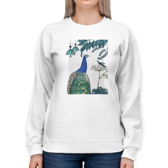 Peacock Garden 2 Book Print Sweatshirt Women -Fab Funky Designs, Female Large