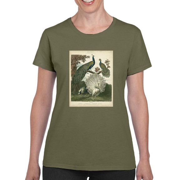 Peacock Gathering T-Shirt Women -Sydenham Edwards Designs, Female 5X-Large