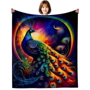 Peacock Gift for Women Stuff Peacocks Themed Print Throw Blanket Soft Lightweight Plush Peacocks Bedding Peacock Blanket for Women Men Adults Sofa Couch Bedroom Home Decoration 50"X40"