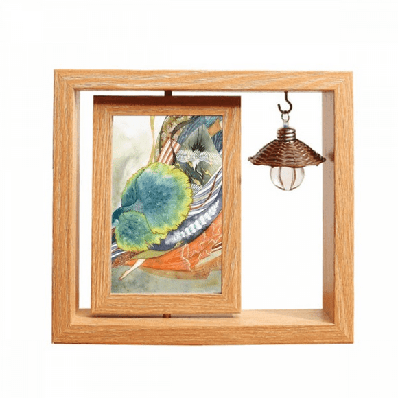 Peacock Girl Chinese Antique Illustrator Wooden Rotating Picture Photo Frame 4x6