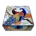 thumbnail image 1 of Peacock Glass Keepsake Box, Velvet Lined Organizer Trinket Lidded Box, 4.75 Square Decorative Box, 1 of 9