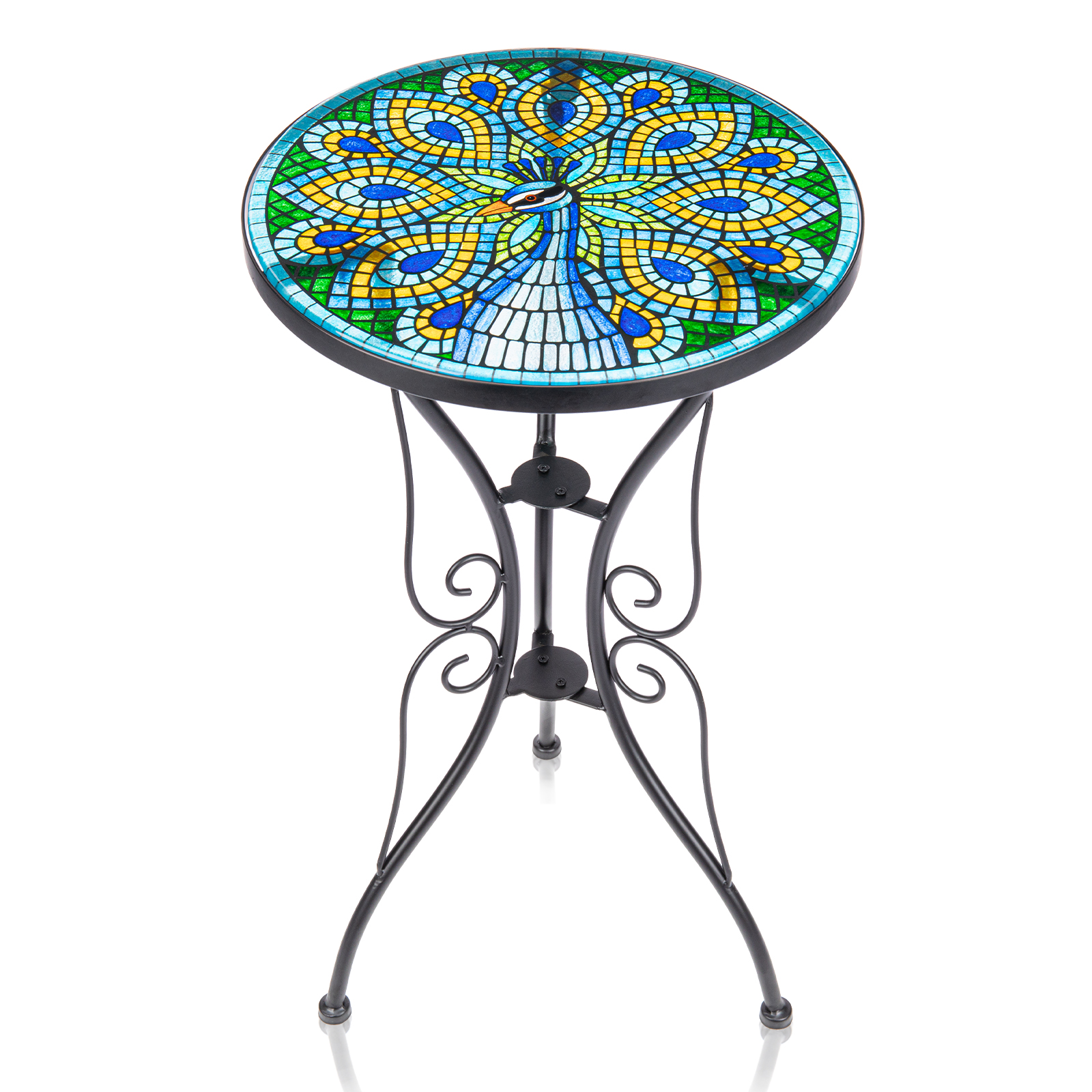 Peacock Glass Side Table for Garden, Outdoor Plant Stand Mosaic Accent ...