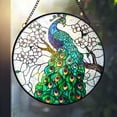 thumbnail image 1 of Peacock Glass Suncatcher v5, Elegant Bird Art Window Hanging, Colorful Feather Decor, 3.5 in, 1 of 3