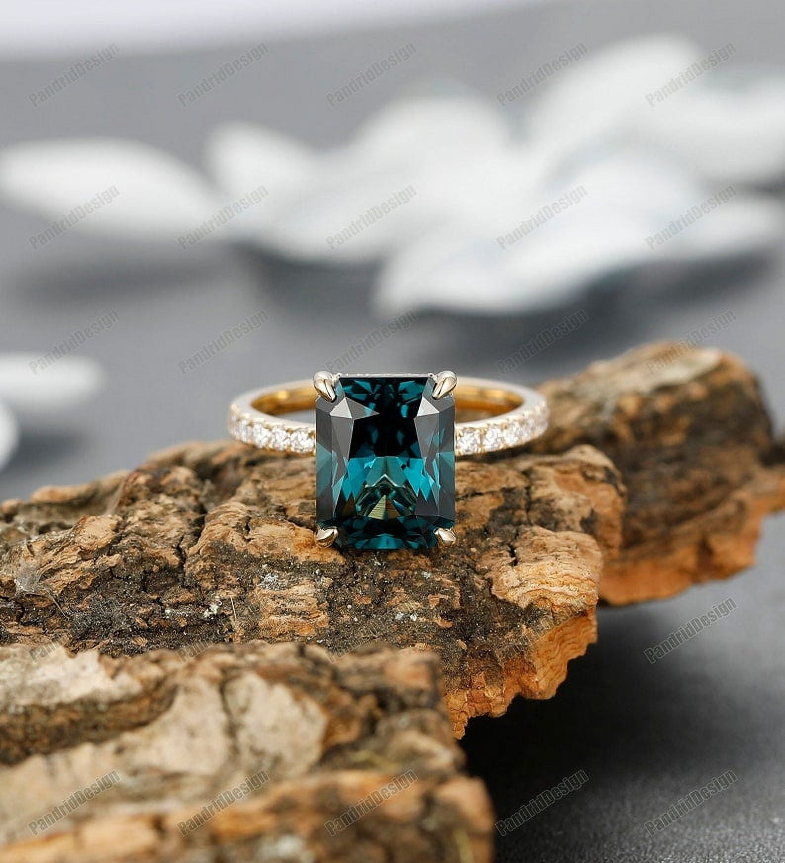 Peacock Green Sapphire Engagement Ring,Danity Radiant Cut