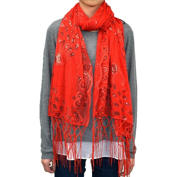 Peacock & Heart Sequins Scarf