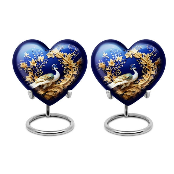 Peacock Heart Shaped Urn - Cremation Urn For Human Ashes - Burial Urns For Adult Ashes - Urns For Human Ashes Adult Male Dad - Urns For Human Ashes - Cremation Urns For Men - 3inch, Set Of 2