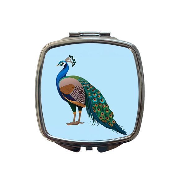 Peacock Indian Peafowl Profile Travel Makeup Handbag Purse Small Pocket Compact Mirror