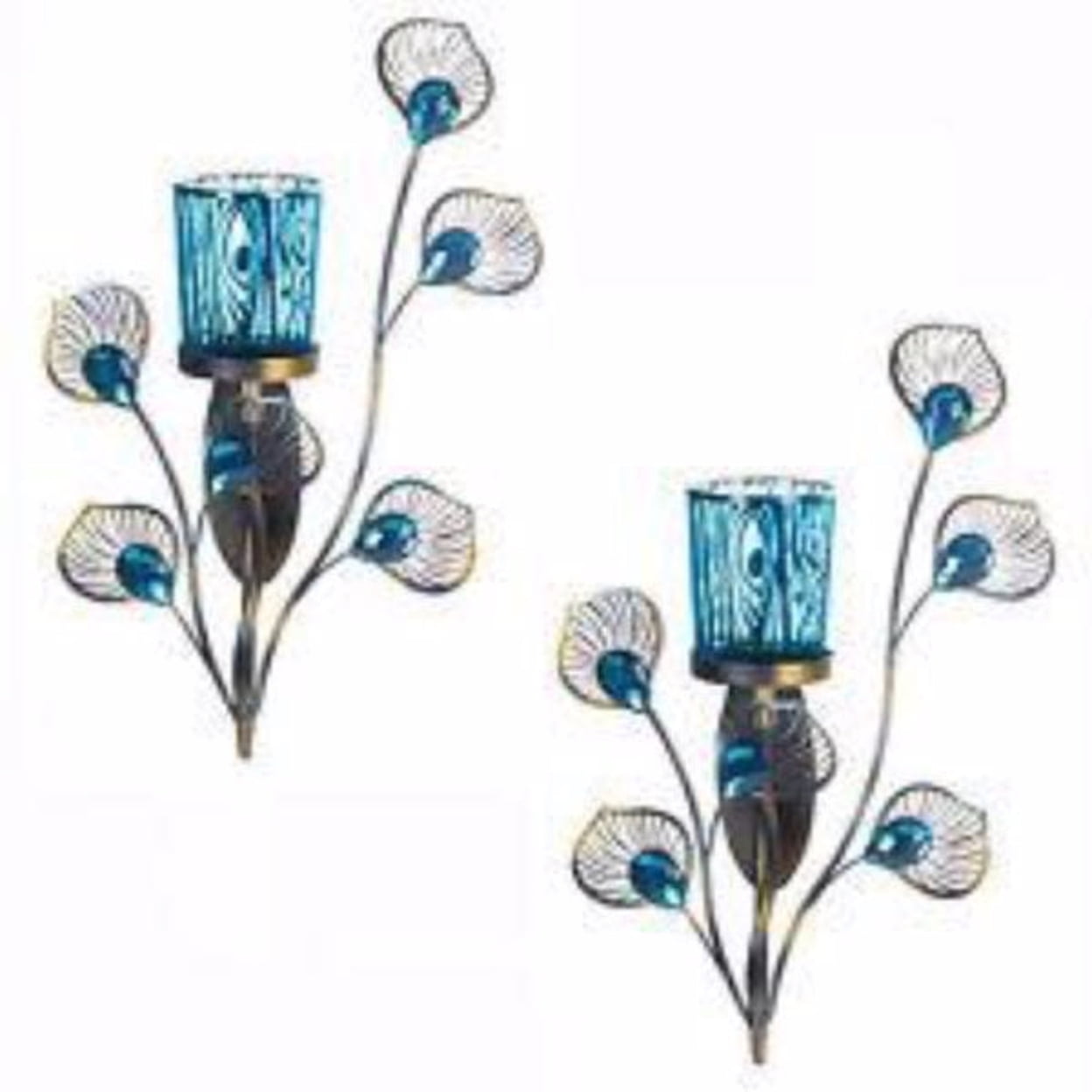 Turquoise Jewel Peacock-Inspired Metallic Wall Sconce
