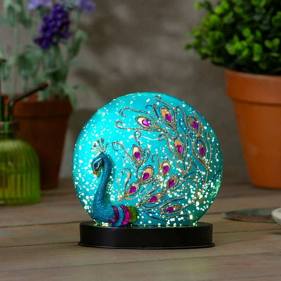 Peacock LED Glass Table Dcor, 6.25"H