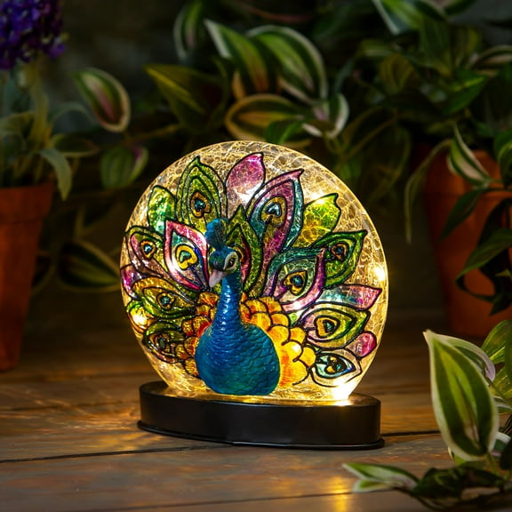 Peacock LED Glass Table Dcor, 6.25"H