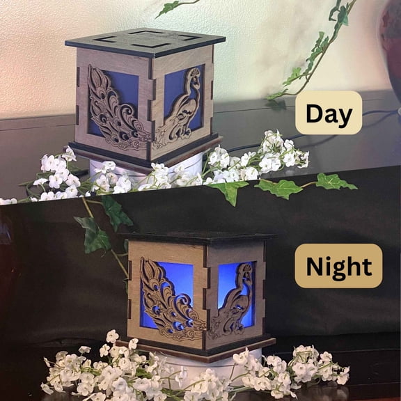 Peacock Light Up Box | 5in Cubed Shelf Home Decor