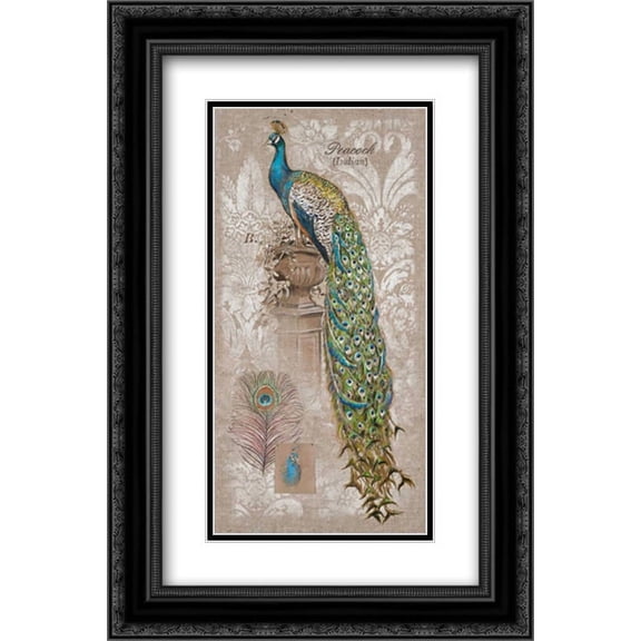Peacock Linen 2 2x Matted 16x24 Black Ornate Framed Art Print by Barrett, Chad