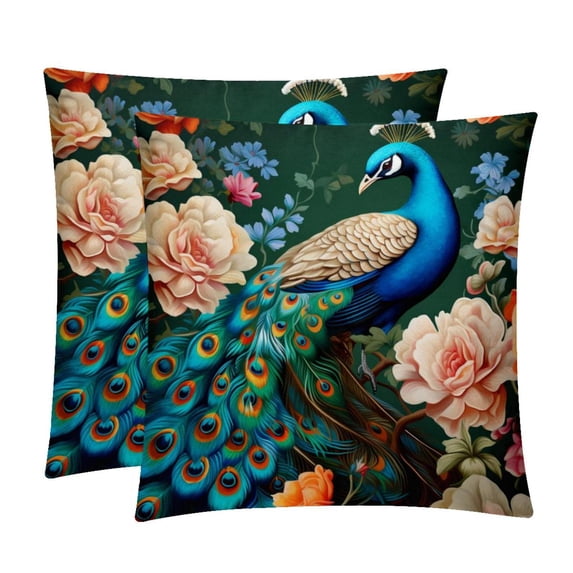 Peacock Luxurious Velvet Decorative Throw Pillow Covers - Set of 2, Unique Patterns, Available in 16x16, 18x18, and 20x20 Inches for Various Occasions