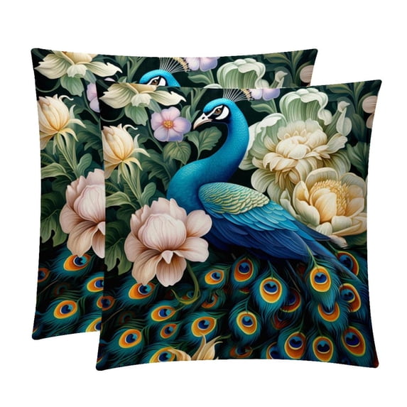 Peacock Luxurious Velvet Throw Pillow Covers with Unique Patterns - Set of 2 Pillow Covers and Inserts, 16x16, 18x18, 20x20 Inches for All Occasions