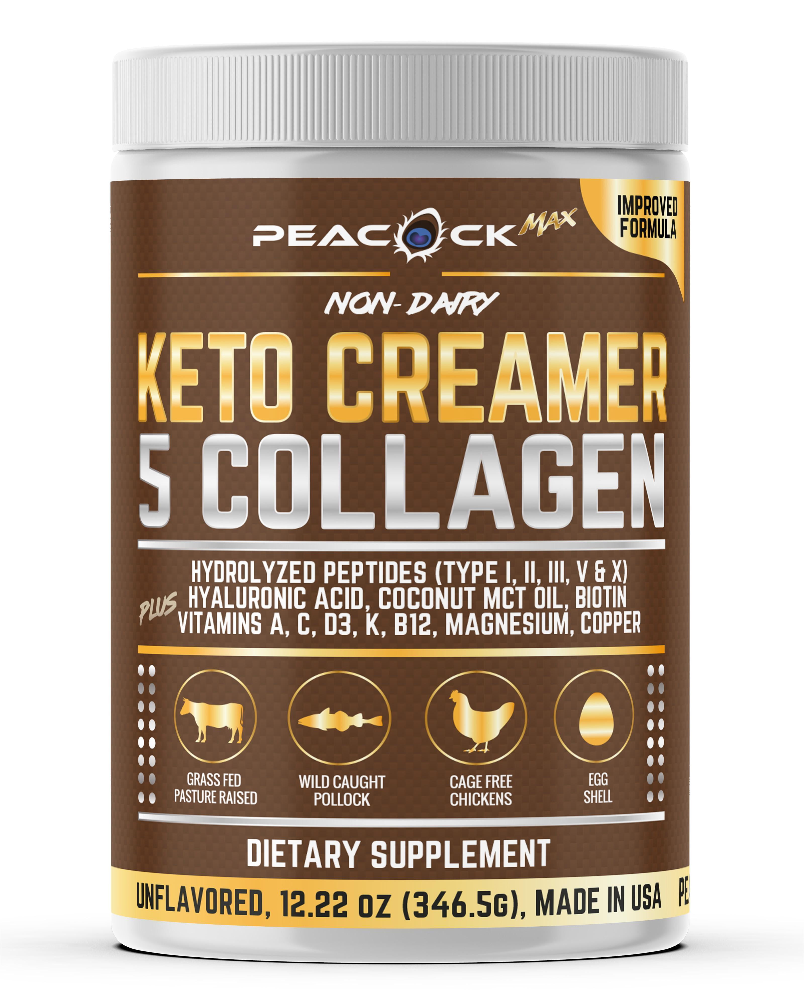 Peacock Max Keto Collagen Coffee Creamer – 12.2 oz Unflavored Protein with MCT Oil, B12, Magnesium