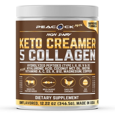 Peacock Max Keto Collagen Coffee Creamer  12.2 oz Unflavored Protein with MCT Oil, B12, Magnesium