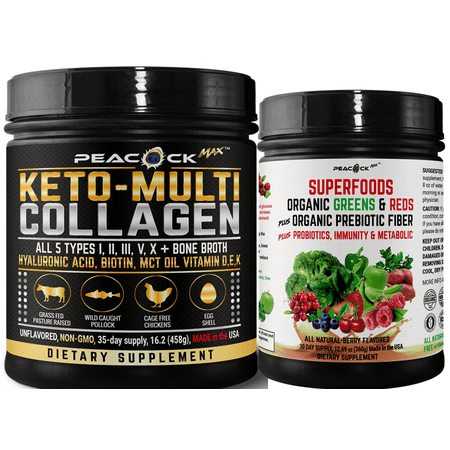 Peacock Max Collagen Peptides, Bone Broth, MCT Powder, Berry, 2 Count