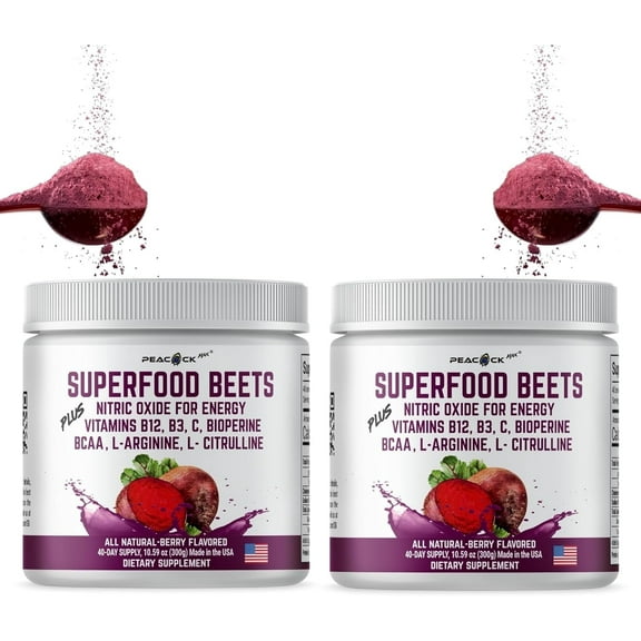 Peacock Max Superfood Beet Powder with Nitric Oxide, Green Tea, BCAA - Pack of 2