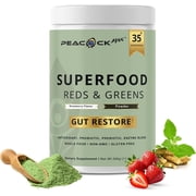 Peacock Max Reds & Greens Superfood Powder – 11.64 oz, Prebiotics, Probiotics, Ashwagandha, Vegan