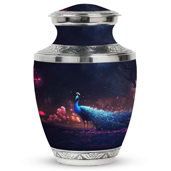 Peacock Memorial Urn For Ashes Adult Male, Large Urns for Human Ashes Adult Female, Decorative Funeral Cremation Urns For Human Ashes, Burial Urns For Ashes Adult Female, Peacock Urn 10 Inch