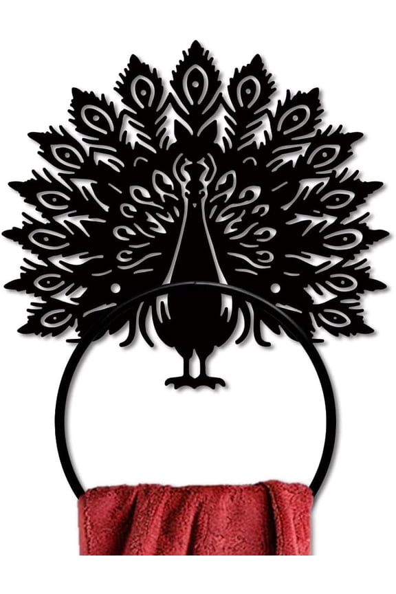 Peacock Metal Towel Ring Animal Themed Bath Towel Ring Peacocking Wall Decor Towel Hanger Black Art Custom Towel Rack Wall Mounted