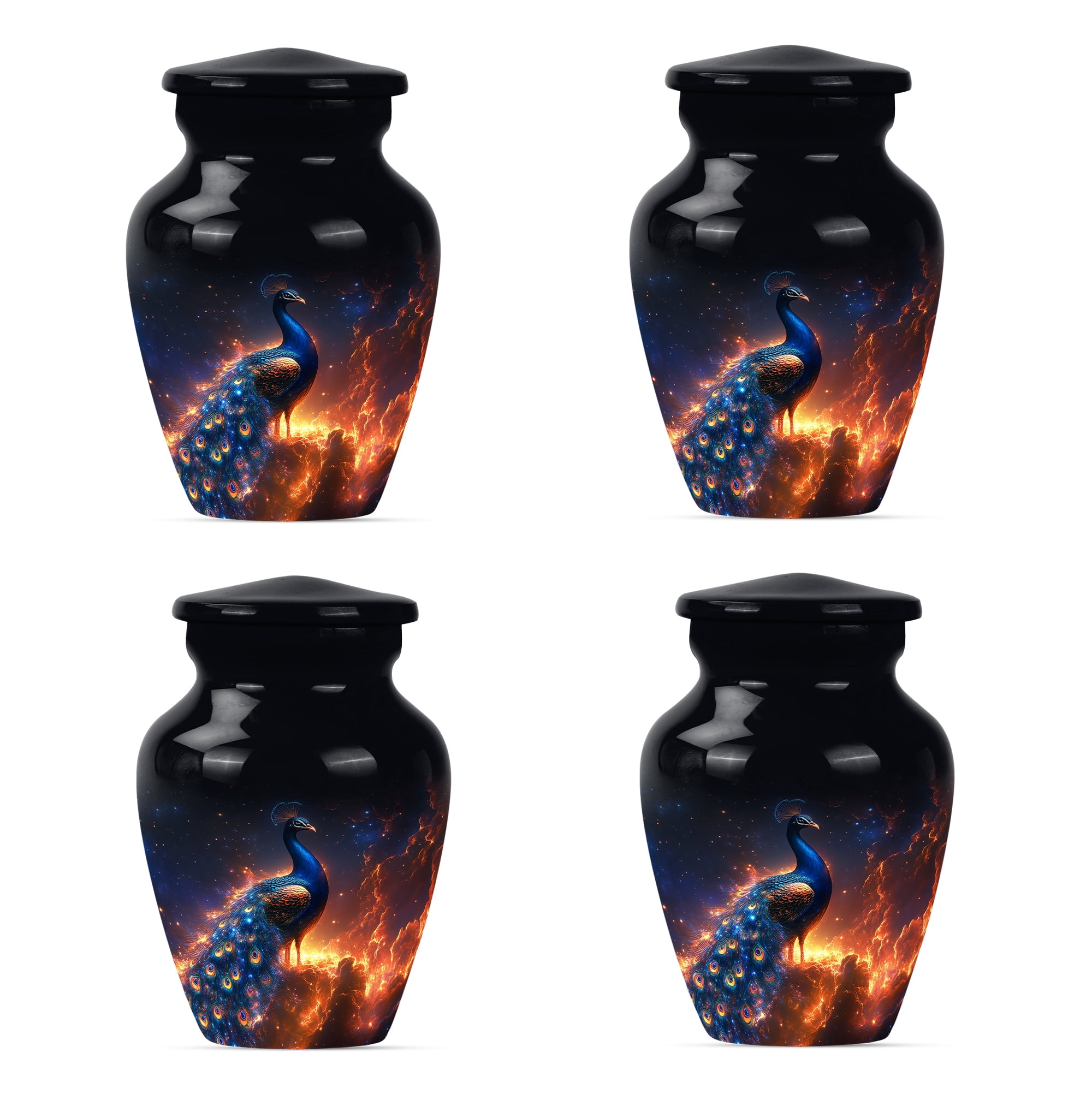 Peacock Mini Cremation Urns for Human Ashes, Funeral Urn, Small Urns for Human Ashes Keepsake, Urn for Ashes for Women(Size - 3inch, 4 Pcs)