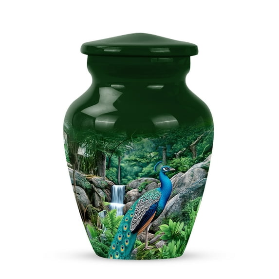 Peacock Miniature Urn For Mom And Dad, Cremation Burial Urns For Brother, Small Keepsake Urn For Ashes Adult Male And Female, 3-inch Mini Green Urns For Human Ashes Adult Man