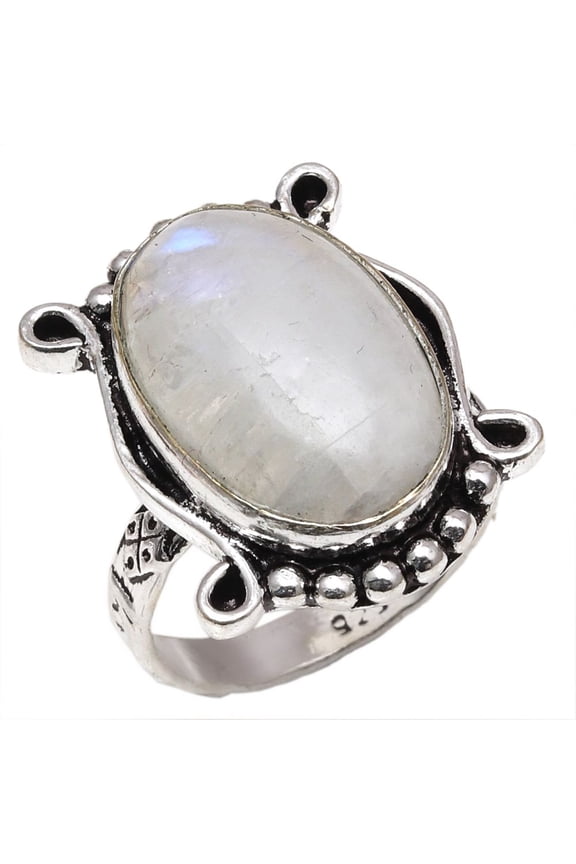 Peacock Moonstone Gemstone Handmade Mother's Day Jewelry Rings "7"
