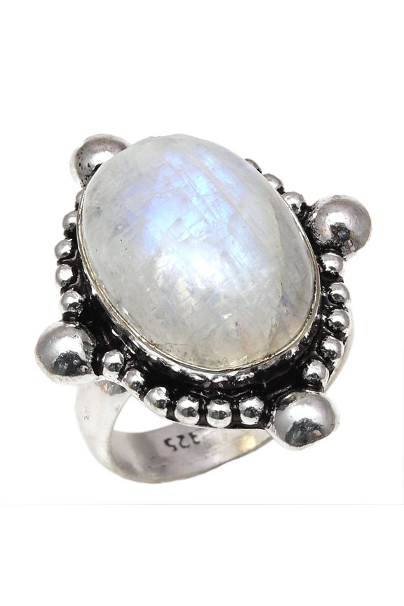 Peacock Moonstone Gemstone Handmade Mother's Day Jewelry Rings "7"