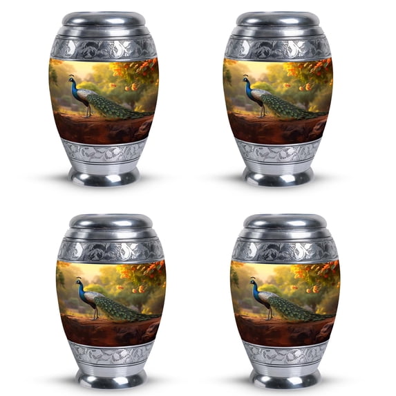 Peacock Morning Due Cremation Urn Human Ashes - Funeral Urns For Human Ashes Adult - Small Urns For Human Ashes Keepsake - Burial Urns For Adult Human Ashes (Size -3inch,4pcs)