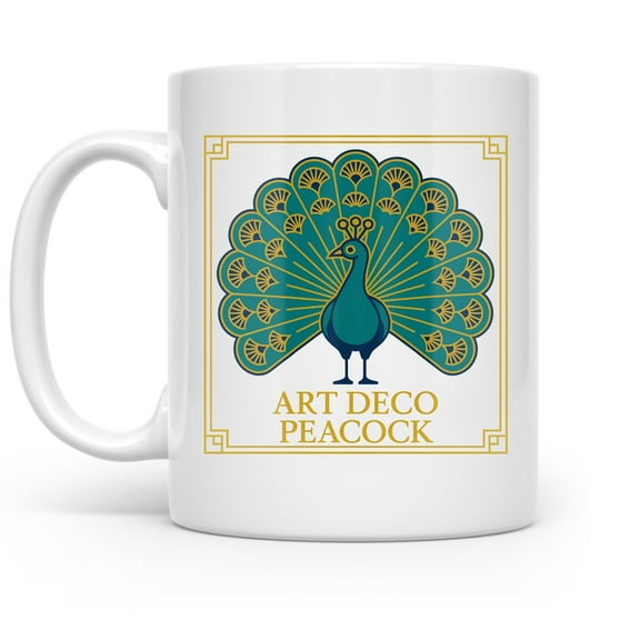 Art Deco Peacock Design - Bird Lover - 11 oz Ceramic Coffee Mug