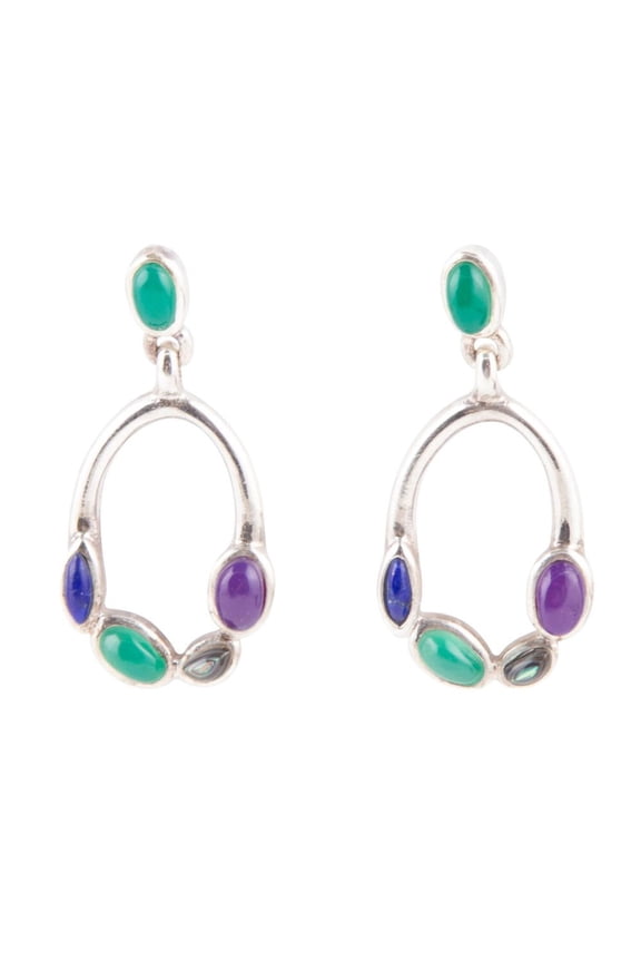 Peacock Multi-Stone Sterling Silver Earrings