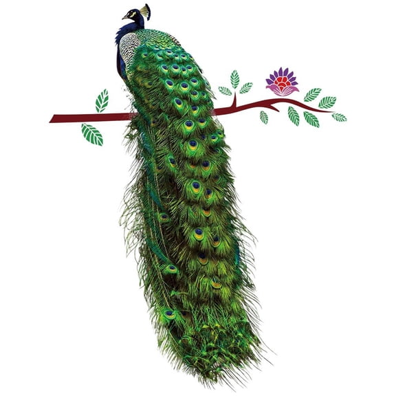 Peacock Mural Art Decals Removable Self-Adhesive Decals Animals Wall Decals Peacock Bird On The Branch Wall Sticker for Home