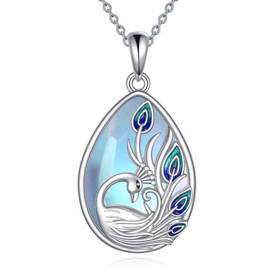 Peacock Necklace 925 Sterling Silver Peacock Pendant Moonstone Jewelry Gifts For Women