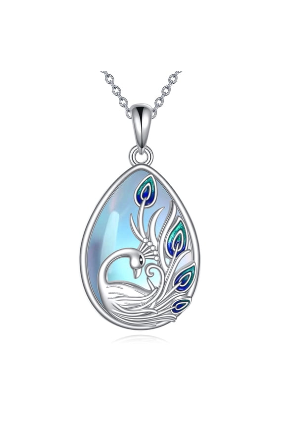 Peacock Necklace 925 Sterling Silver Peacock Pendant Moonstone Jewelry Gifts For Women