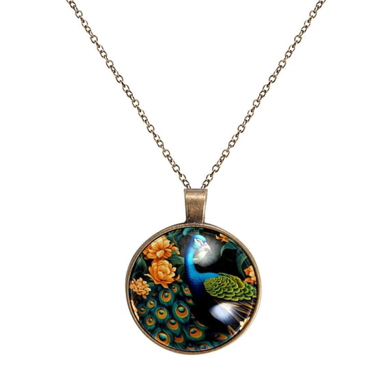 Peacock Necklace Personalized Custom Photo Round Pendant Adjustable Stainless Steel Necklaces with Gift Box for Men Women Mothers Valentine's Jewelry Gift