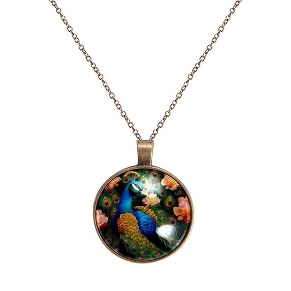 Peacock Necklace Personalized Custom Photo Round Pendant Adjustable Stainless Steel Necklaces with Gift Box for Men Women Mothers Valentine's Jewelry Gift