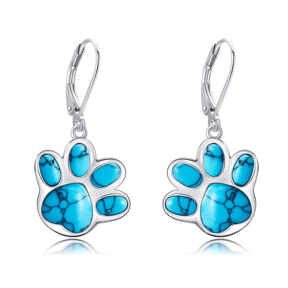 925 Sterling Silver Turquoise Dog Cat Paw Earrings for Women