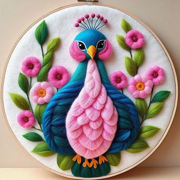 Peacock Needle Felting Set, Beginner Felt Painting Set, With Wool Felt Painting Set, Decorative Frame, Suitable for Home Decoration