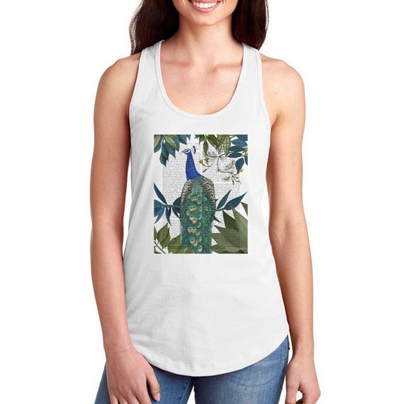Peacock On Branch Book Print. Racerback Tank Women -Fab Funky Designs, Female XX-Large