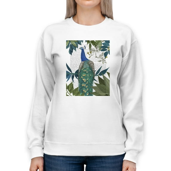 Peacock On Branch Book Print. Sweatshirt Women -Fab Funky Designs, Female Large