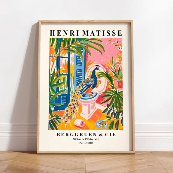 Peacock On Toilet Print: Henri Matisse Style, Funny Bathroom Art UNFRAMED PAPER POSTER, Home Decor, Vintage Gift, Living Room Dercor