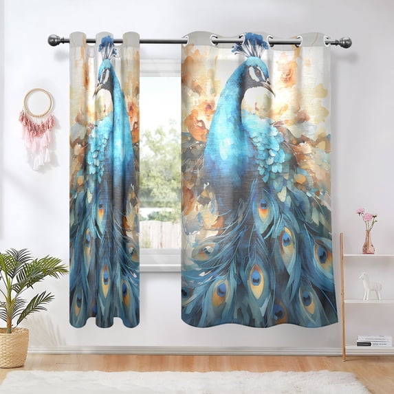 Peacock Painting Flowers Blackout Curtains Thermal Insulation 63 inch Grommet for Bedroom Living Room Bathroom Kitchen Windows 2 Pack