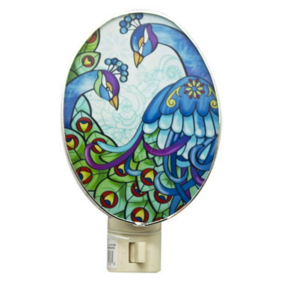 Peacock Pair w/Blue and Green Feathers Shade Nightlight - By Ganz