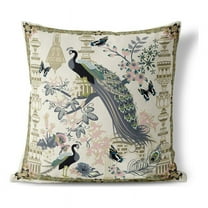 Peacock Paradise Indoor/Outdoor Pillow with Removable Cover in Yellow 16x16