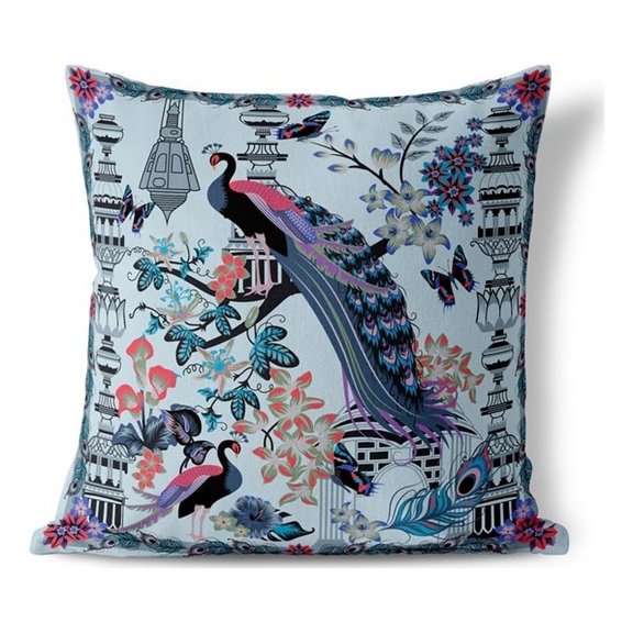 Peacock Paradise Throw Pillow with Removable Cover in Blue 16x16