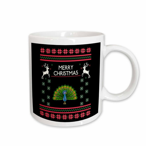 3drose, Peacock Peafowl with Xmas Merry Christmas Quotes, 11oz Mug