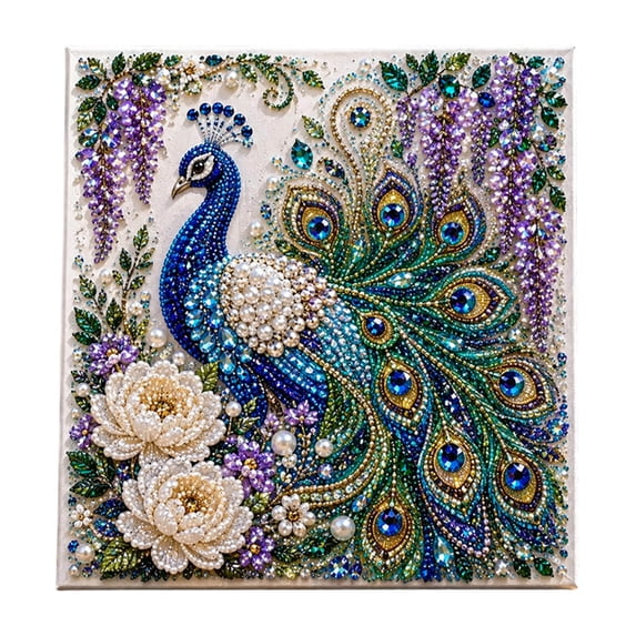 Peacock Pearl Painting DIY Kit with Frame, Crystal Rhinestone Diamond Art Craft Set, Framed Paint with Diamonds Wall Decor Gift for Adults Beginners